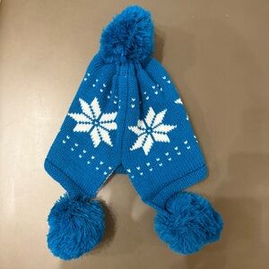 Blue & White Winter Hat Beanie with Pom Poms
